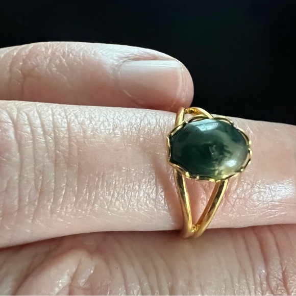 18 k Gold Plated Ring Moss Agate Stone Size 4 Expandable Gift Present 18 karat - Picture 7 of 8